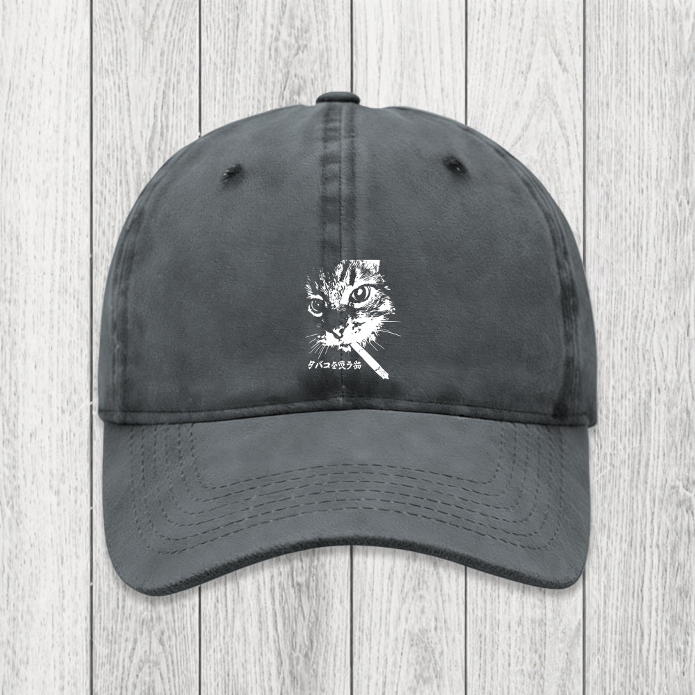 Tokyosol Retro Cat Smoking Washed Cap