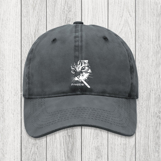 Tokyosol Retro Cat Smoking Washed Cap