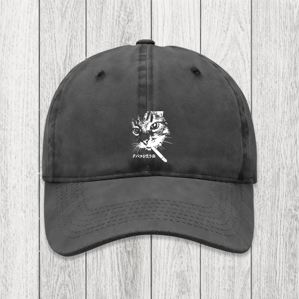 Tokyosol Retro Cat Smoking Washed Cap