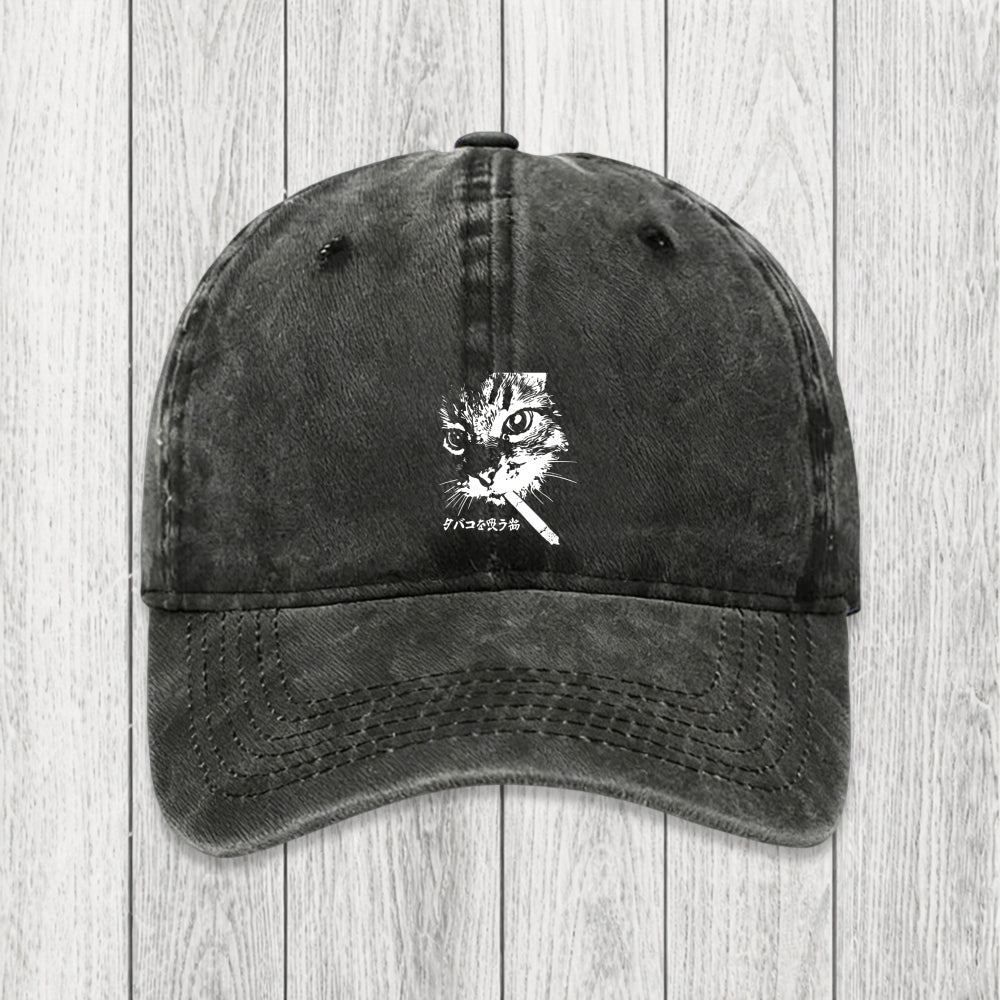 Tokyosol Retro Cat Smoking Washed Cap