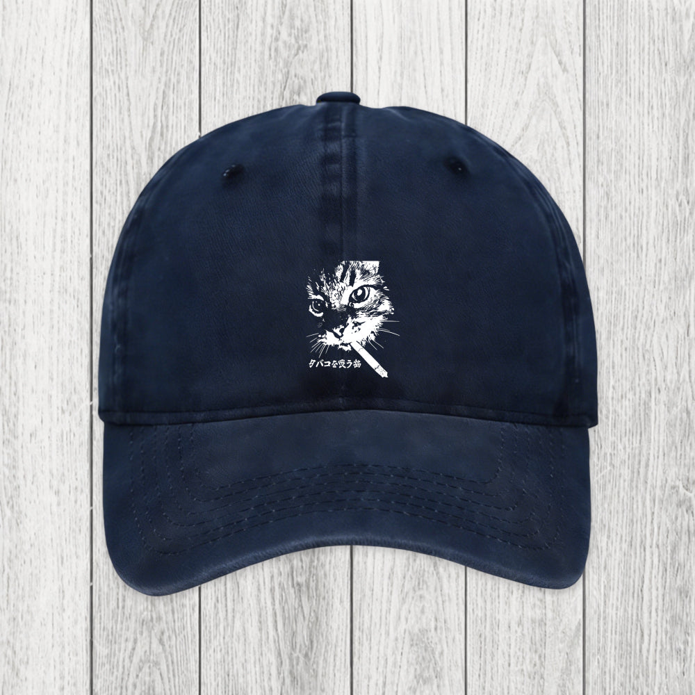 Tokyosol Retro Cat Smoking Washed Cap