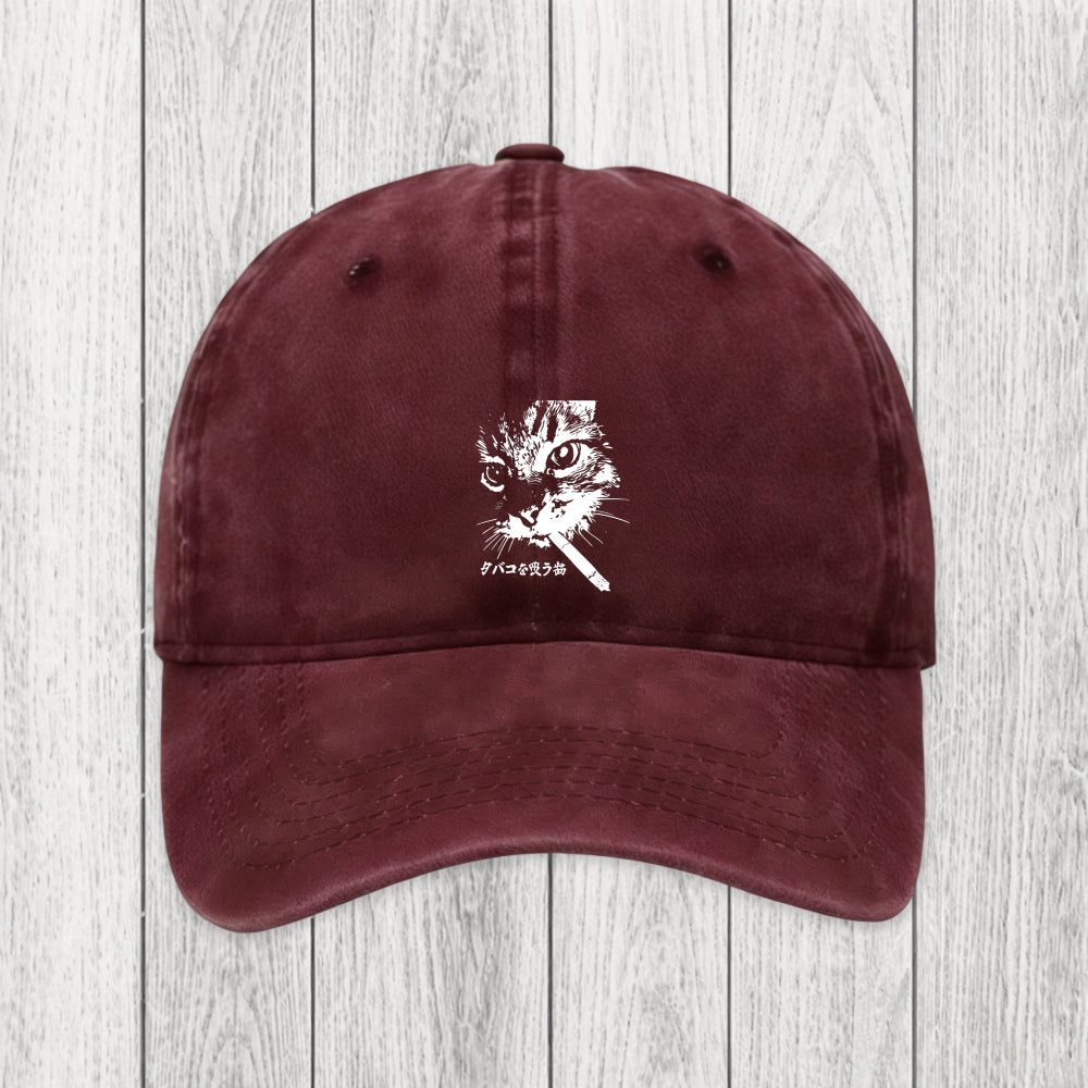 Tokyosol Retro Cat Smoking Washed Cap