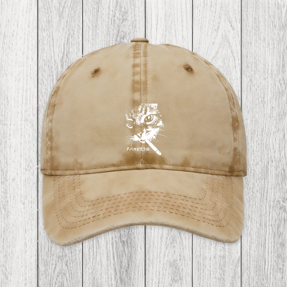Tokyosol Retro Cat Smoking Washed Cap