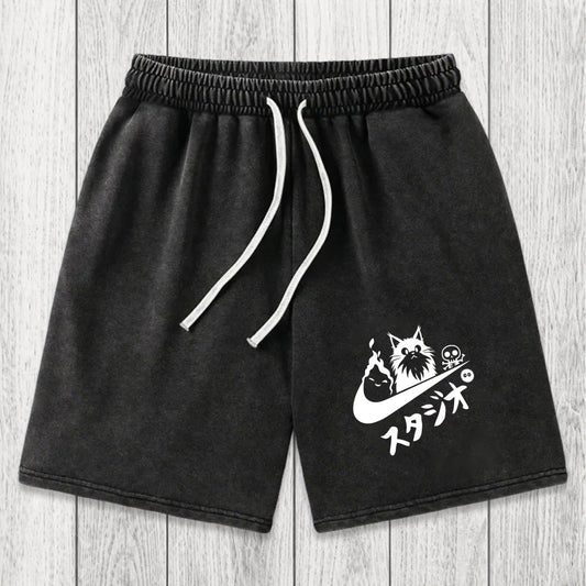 Tokyosol Black Cat Vintage Washed Shorts