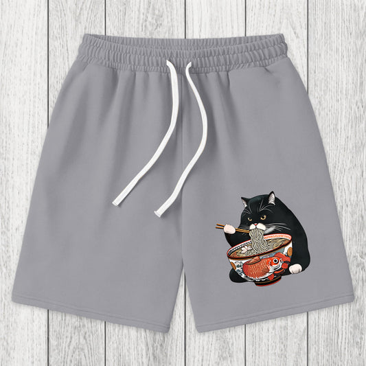 Tokyosol Fat Cat Eating Ramen Washed Shorts