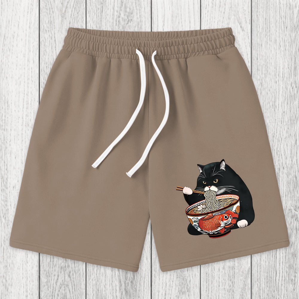 Tokyosol Fat Cat Eating Ramen Washed Shorts