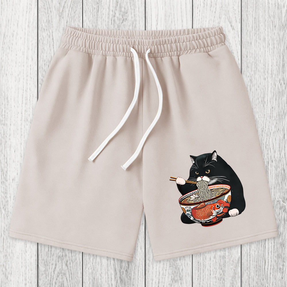 Tokyosol Fat Cat Eating Ramen Washed Shorts