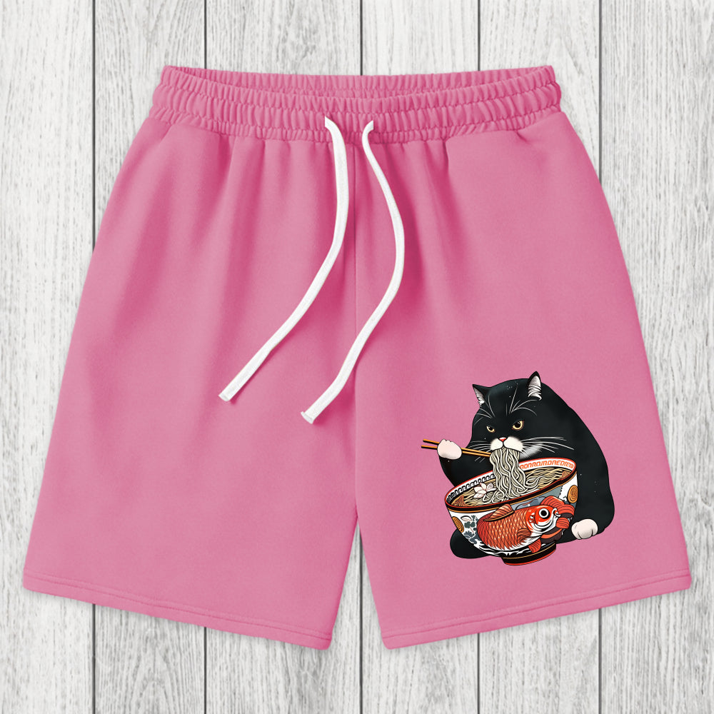 Tokyosol Fat Cat Eating Ramen Washed Shorts