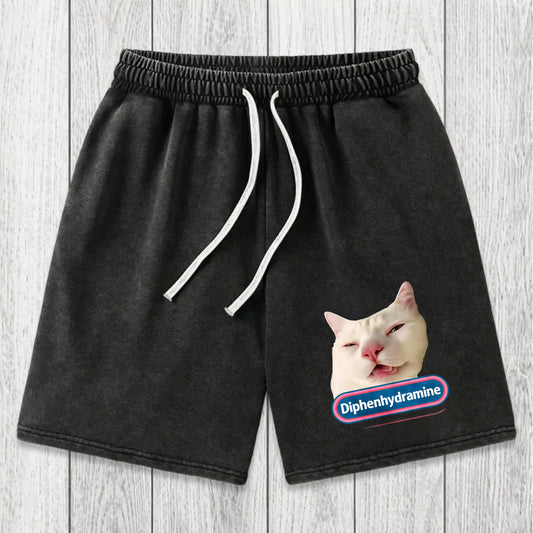 Tokyosol Funny Diphenhydramine Meme Cat Washed Shorts