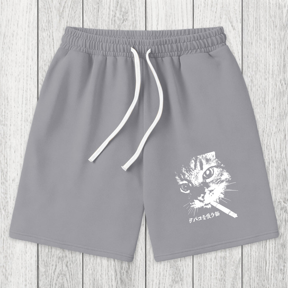 Tokyosol Retro Cat Smoking Washed Shorts