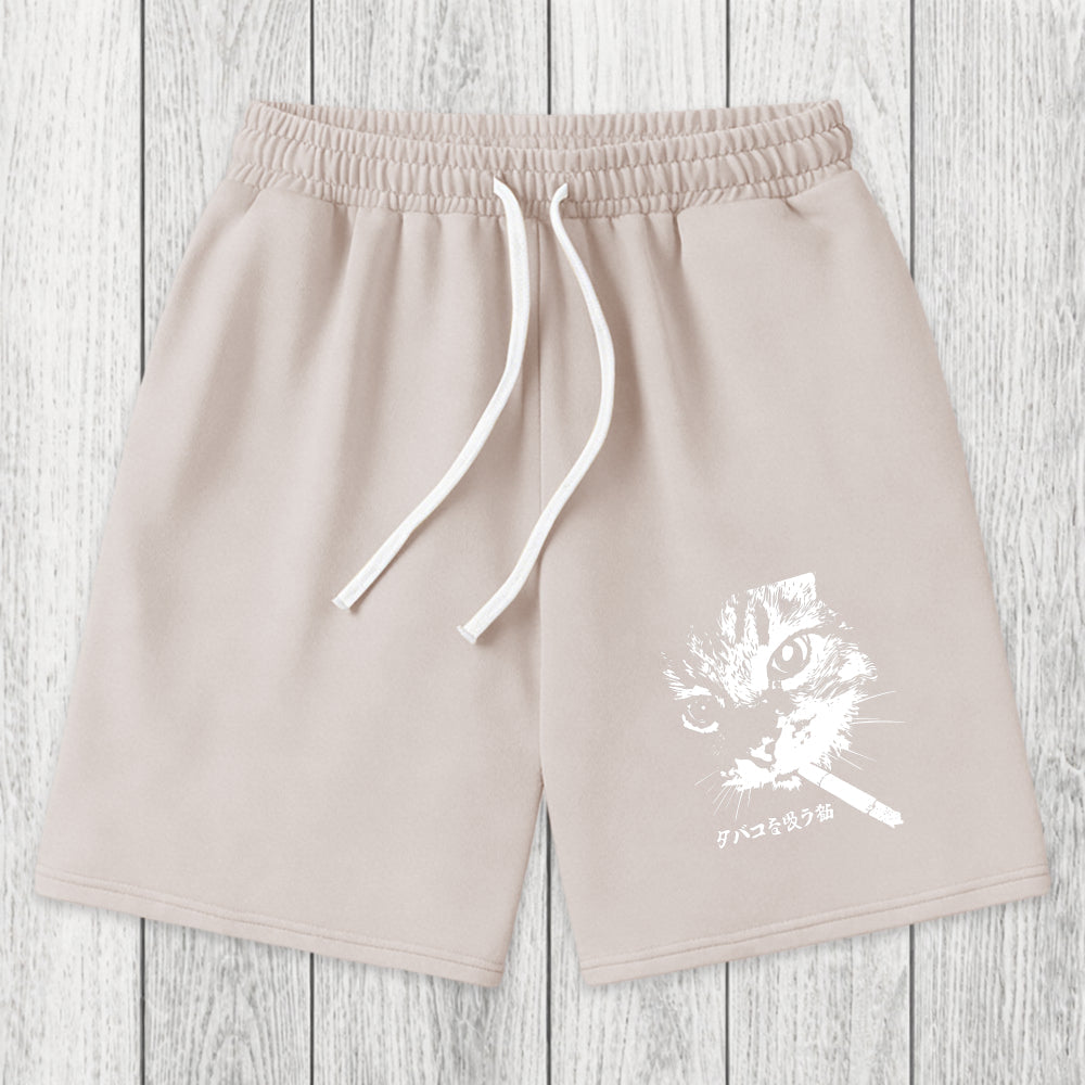 Tokyosol Retro Cat Smoking Washed Shorts