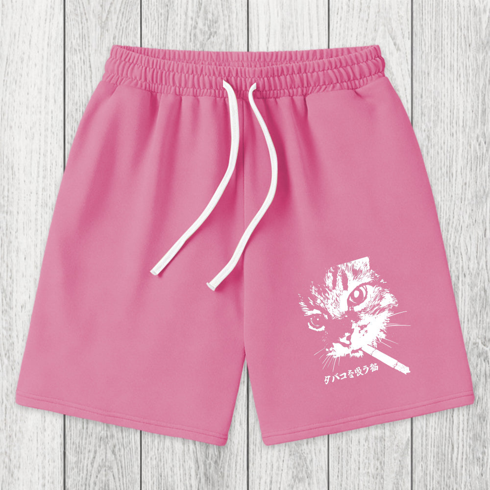 Tokyosol Retro Cat Smoking Washed Shorts