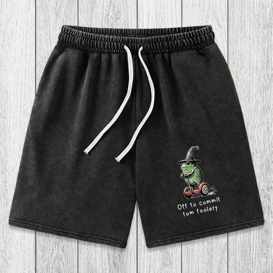 Tokyosol Frog Riding A Balance Scooter Washed Shorts