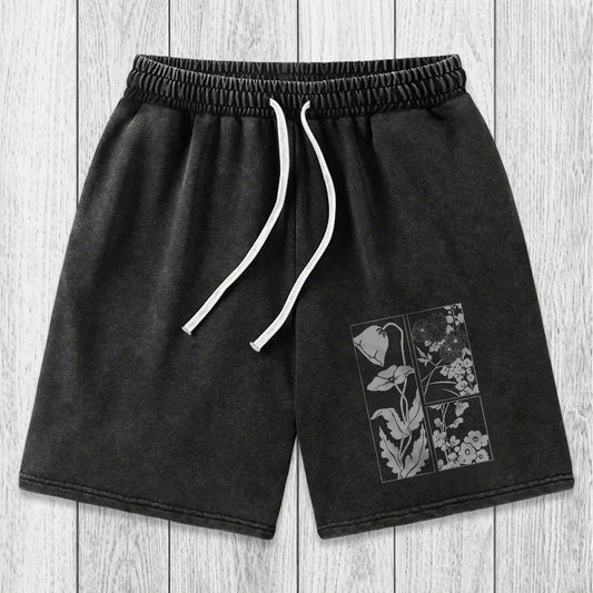Tokyosol Woodcut Flowers Washed Shorts