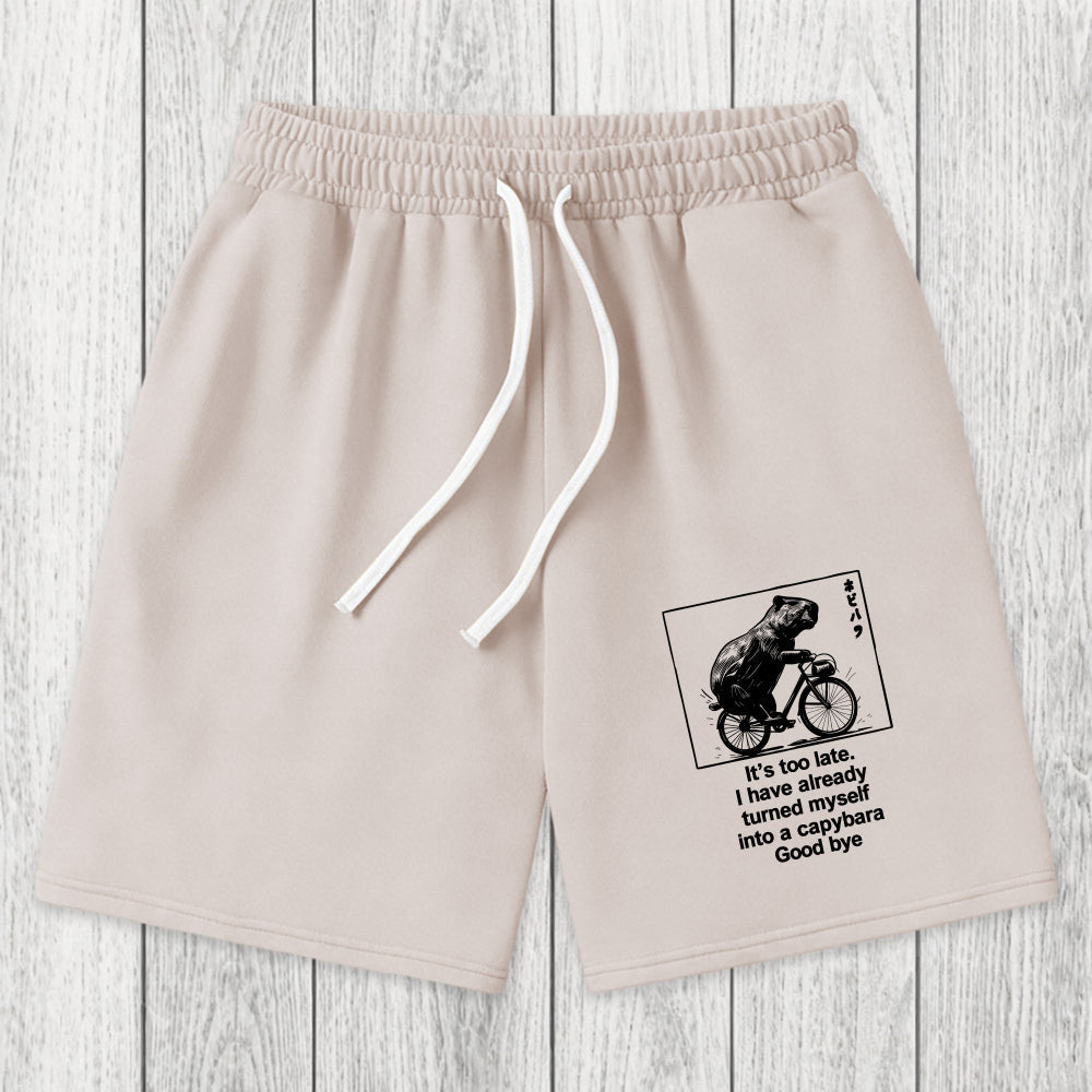 Tokyosol Funny Capybara Riding A Bicycle Washed Shorts