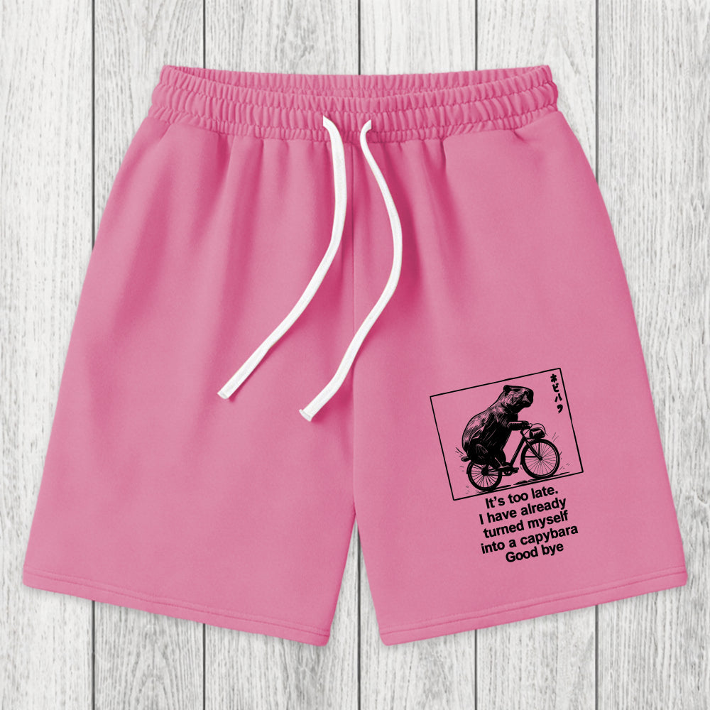 Tokyosol Funny Capybara Riding A Bicycle Washed Shorts