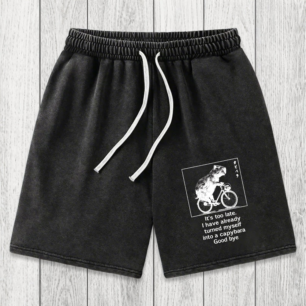 Tokyosol Funny Capybara Riding A Bicycle Washed Shorts