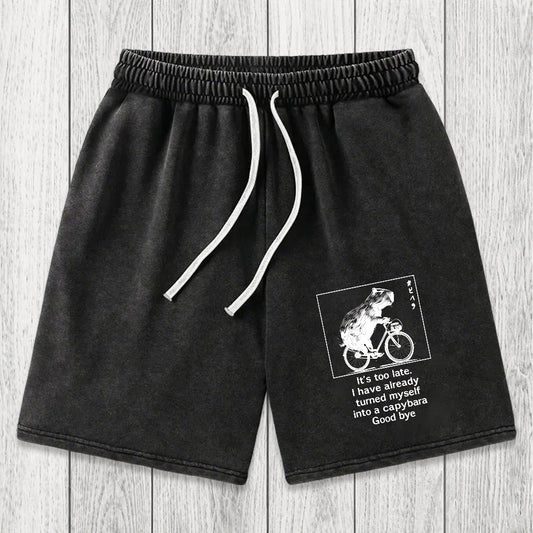 Tokyosol Funny Capybara Riding A Bicycle Washed Shorts