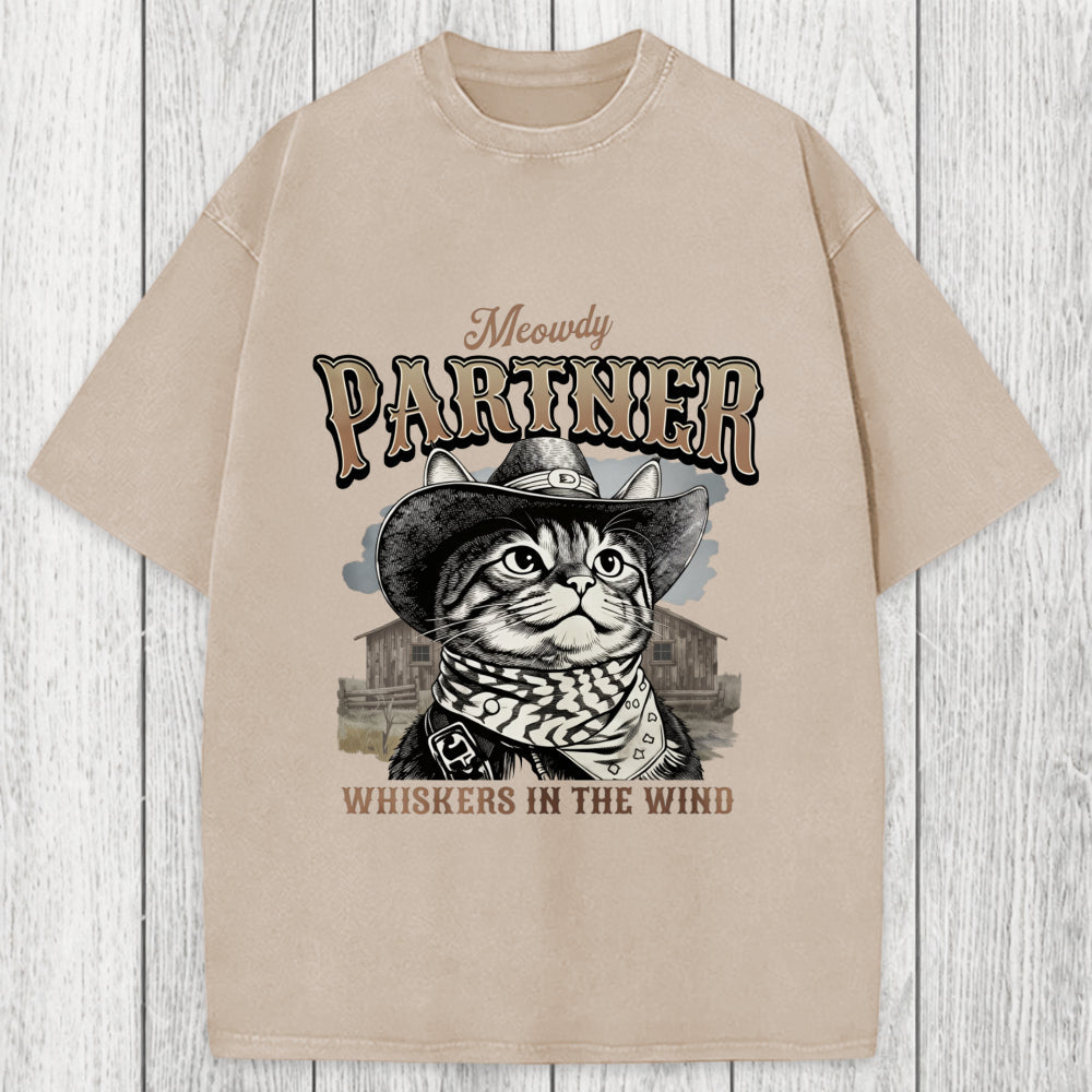 Tokyosol Meowdy Partner Cowboy Cat Washed T-Shirt
