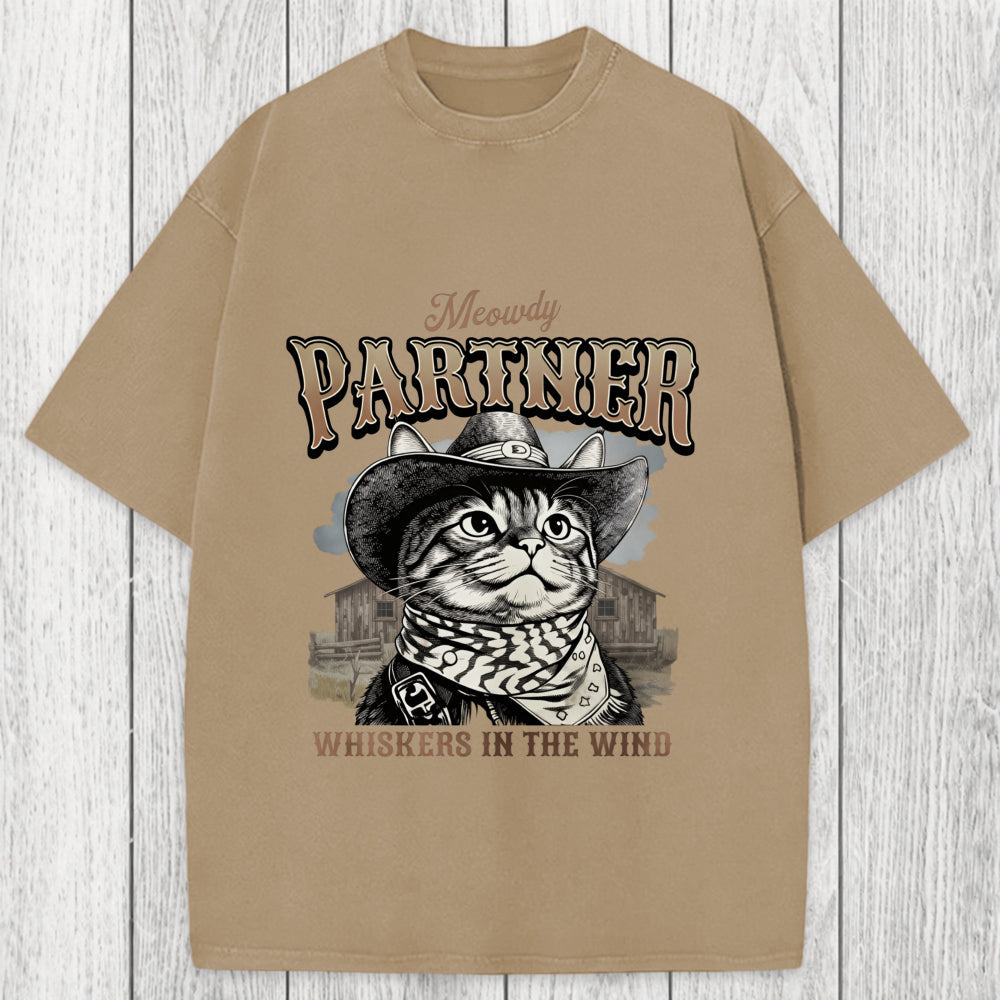 Tokyosol Meowdy Partner Cowboy Cat Washed T-Shirt