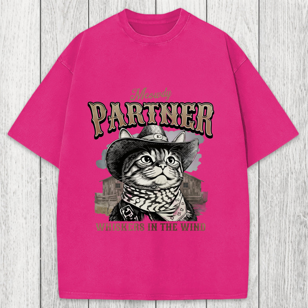 Tokyosol Meowdy Partner Cowboy Cat Washed T-Shirt
