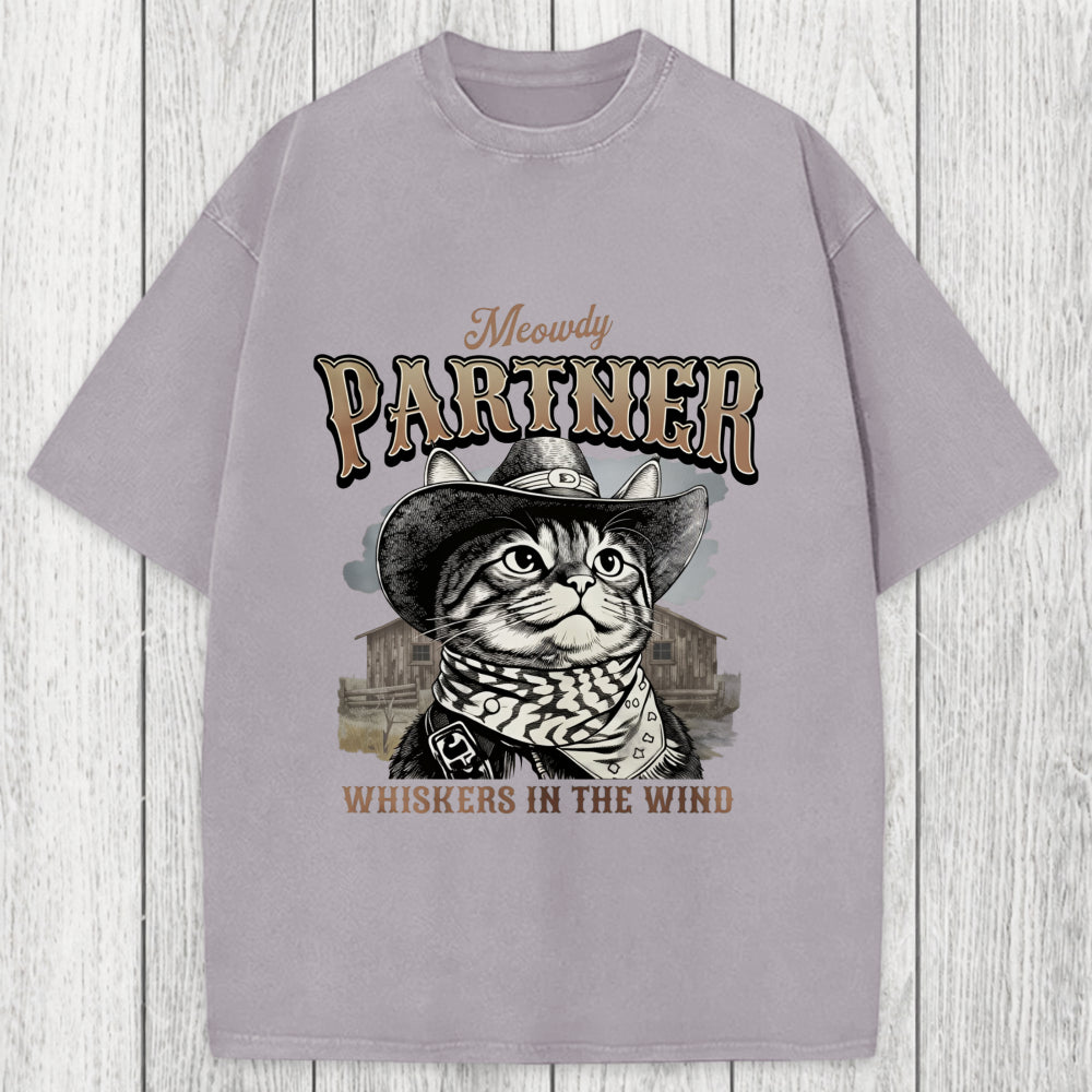 Tokyosol Meowdy Partner Cowboy Cat Washed T-Shirt