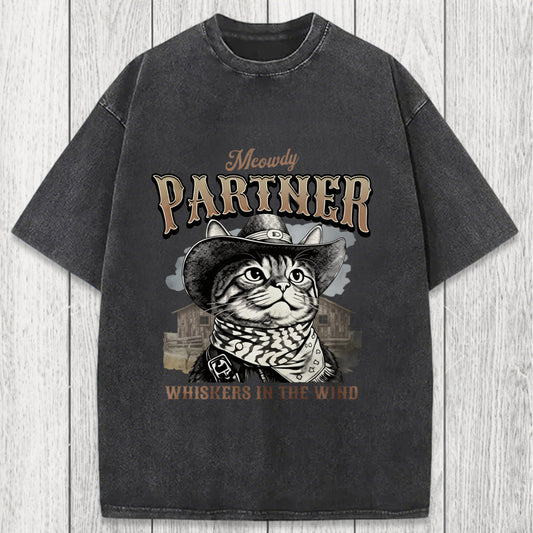 Tokyosol Meowdy Partner Cowboy Cat Washed T-Shirt