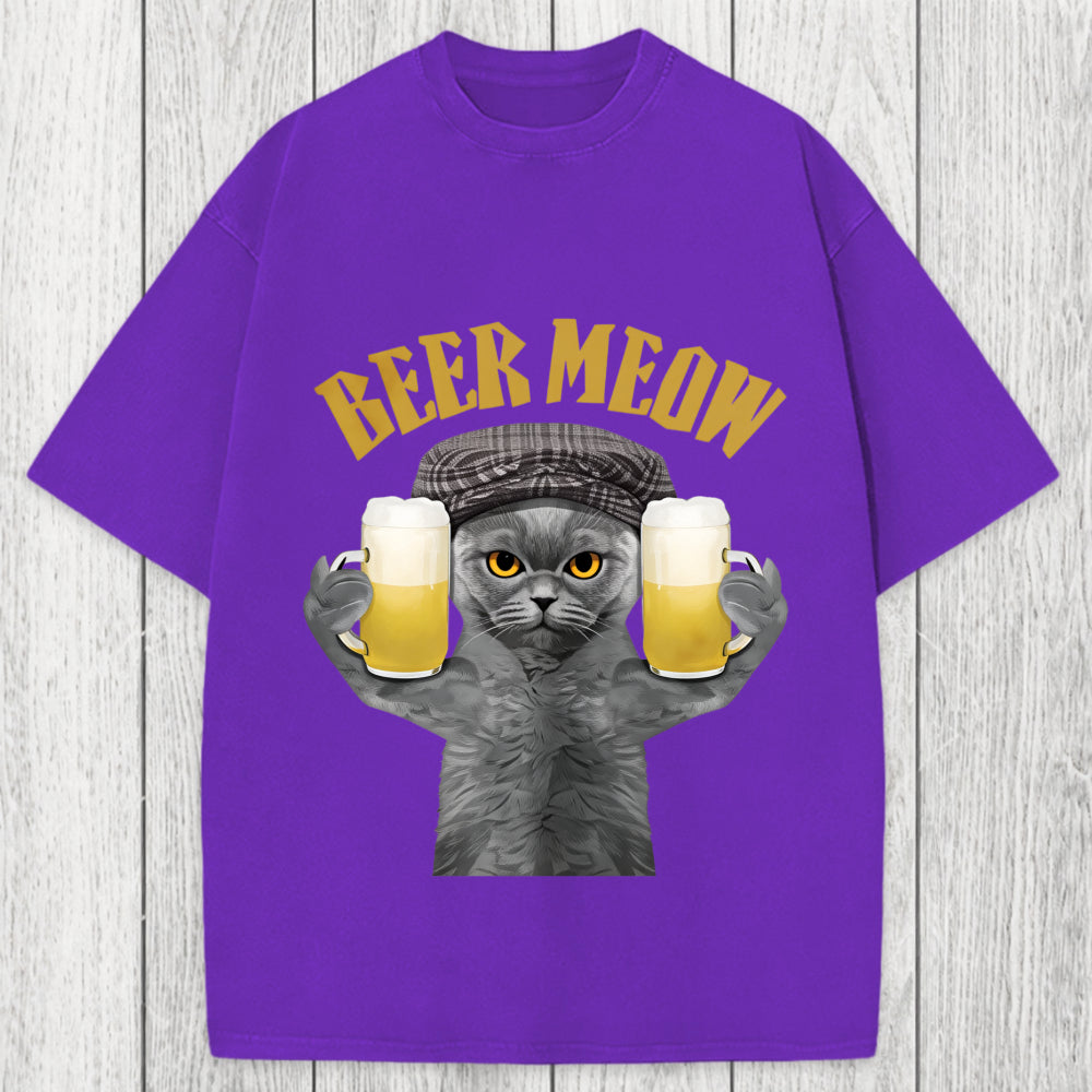 Tokyosol Funny Cat Drinking Or Serving Beer Washed T-Shirt
