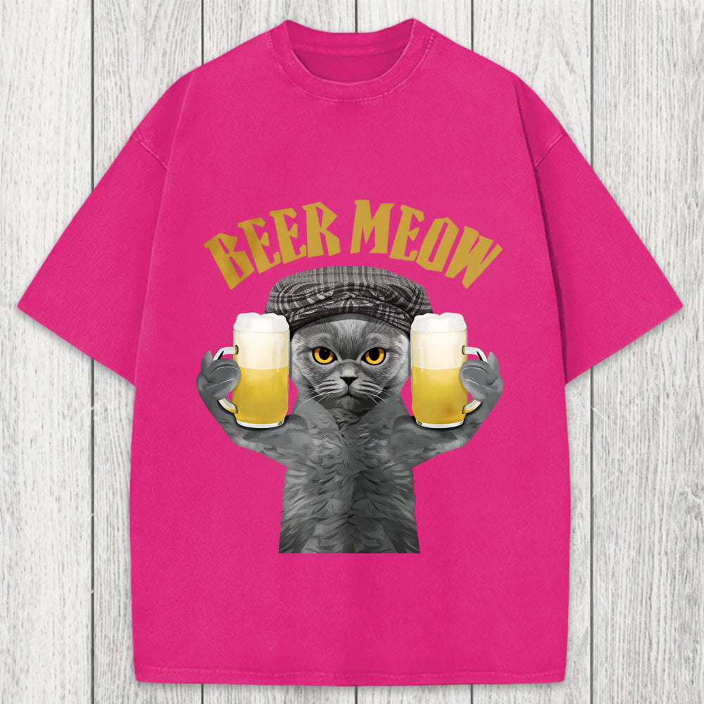 Tokyosol Funny Cat Drinking Or Serving Beer Washed T-Shirt
