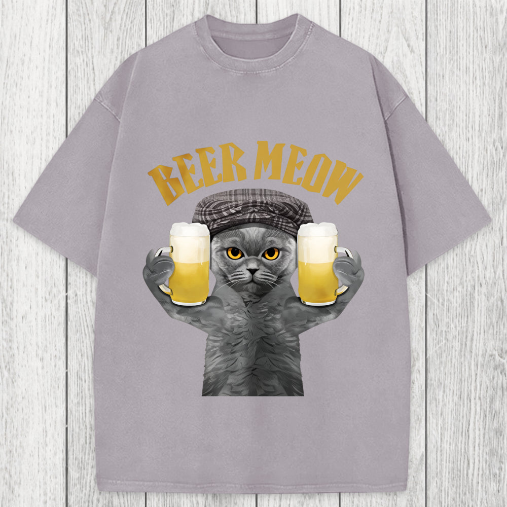 Tokyosol Funny Cat Drinking Or Serving Beer Washed T-Shirt