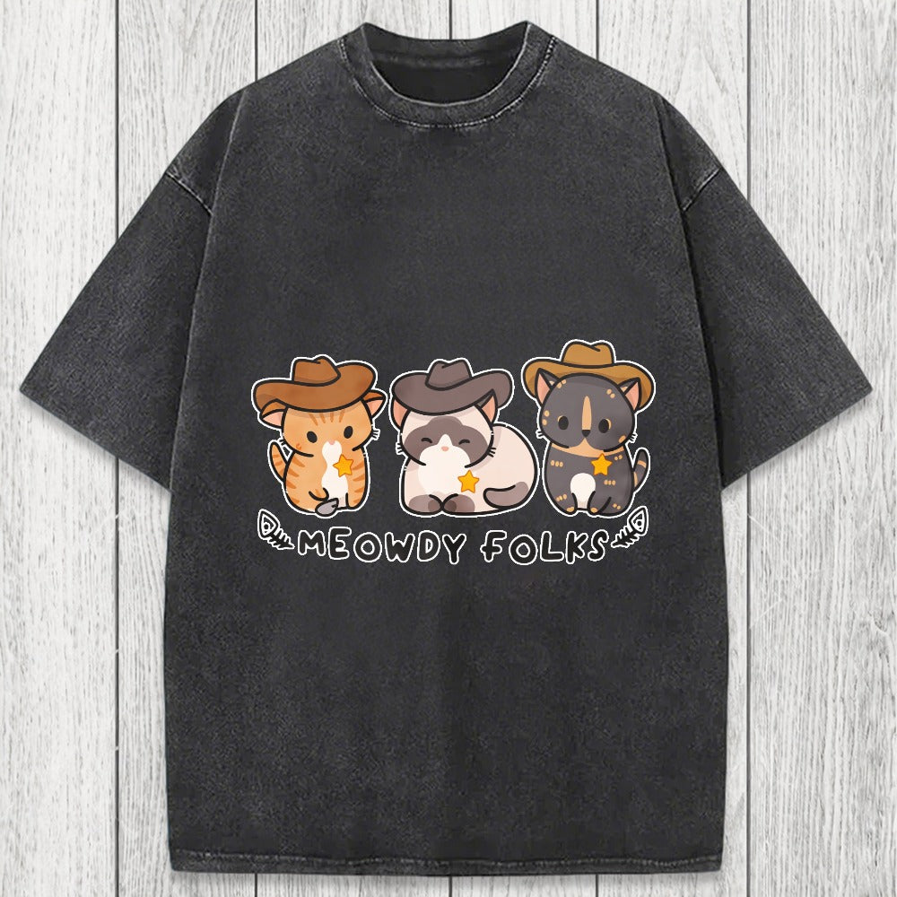 Tokyosol Meowdy Folks Washed T-Shirt