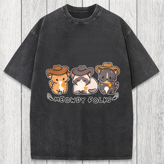 Tokyosol Meowdy Folks Washed T-Shirt