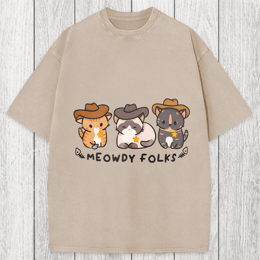 Tokyosol Meowdy Folks Washed T-Shirt