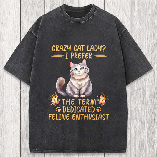 Tokyosol Funny Sarcastic Cat Lady Washed T-Shirt