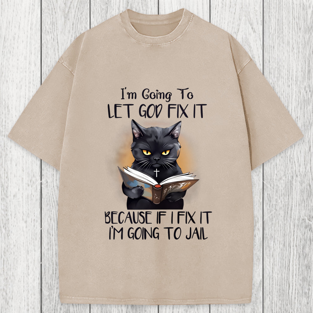 Tokyosol Funny Sarcastic Black Cat Washed T-Shirt