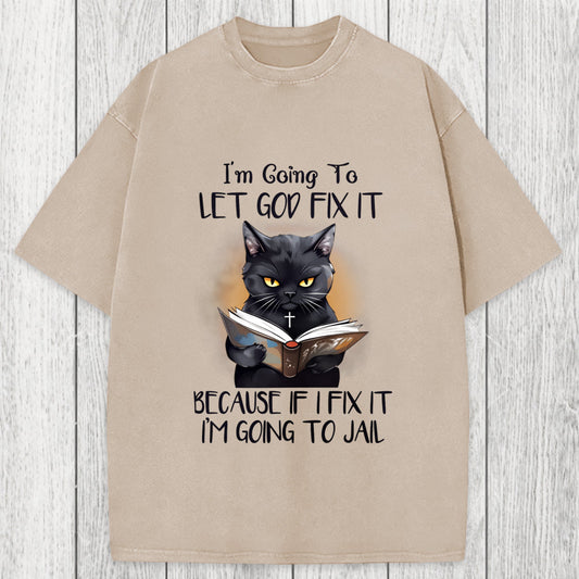Tokyosol Funny Sarcastic Black Cat Washed T-Shirt