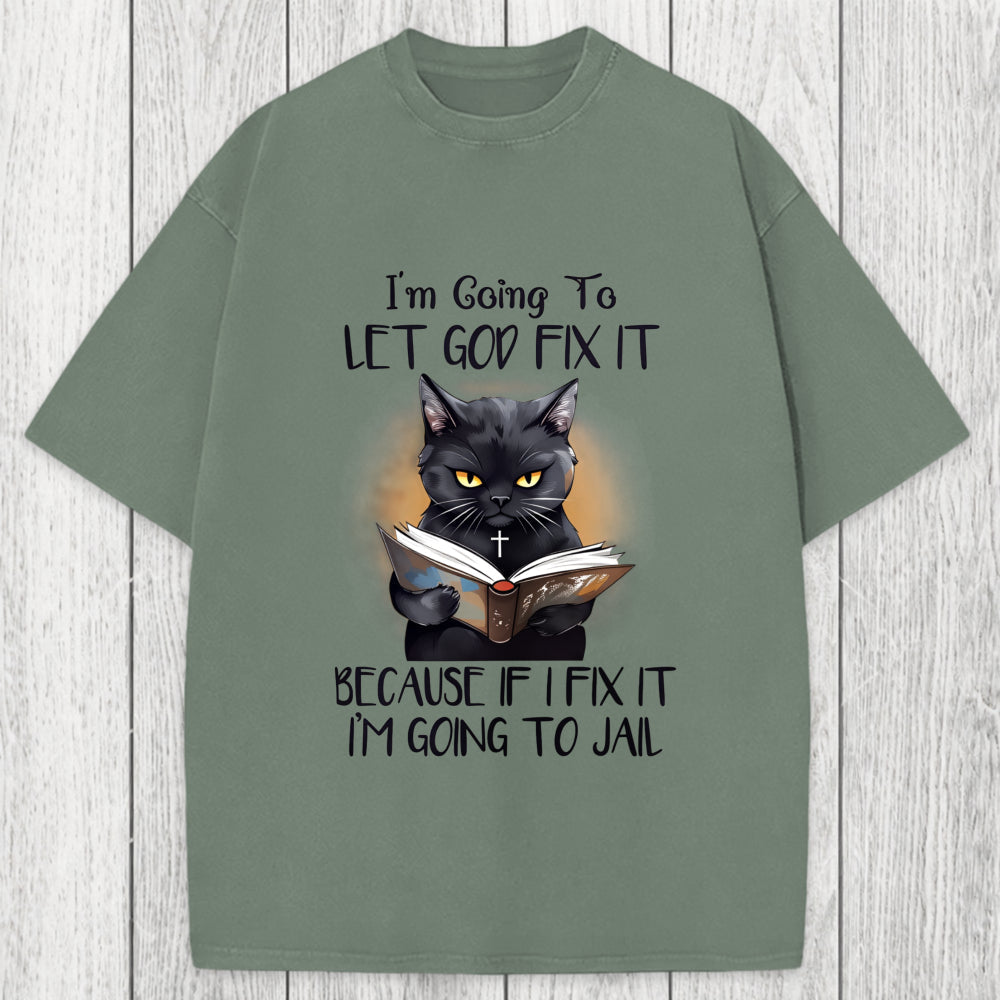 Tokyosol Funny Sarcastic Black Cat Washed T-Shirt