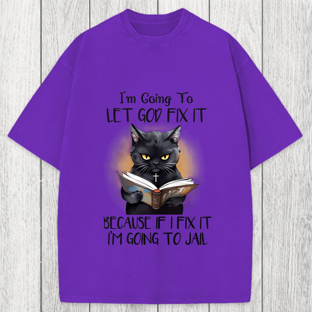 Tokyosol Funny Sarcastic Black Cat Washed T-Shirt