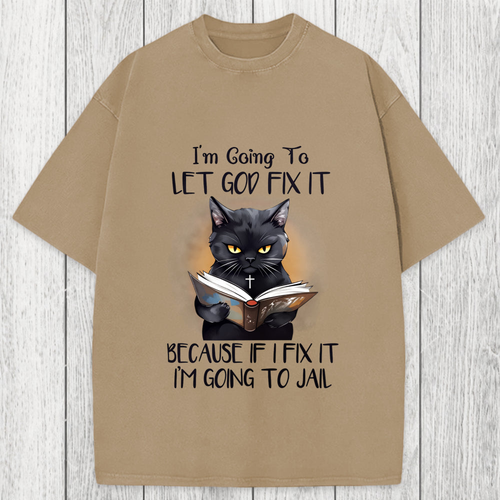 Tokyosol Funny Sarcastic Black Cat Washed T-Shirt
