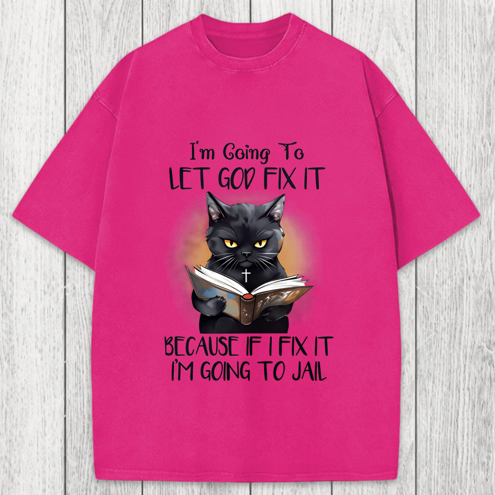 Tokyosol Funny Sarcastic Black Cat Washed T-Shirt
