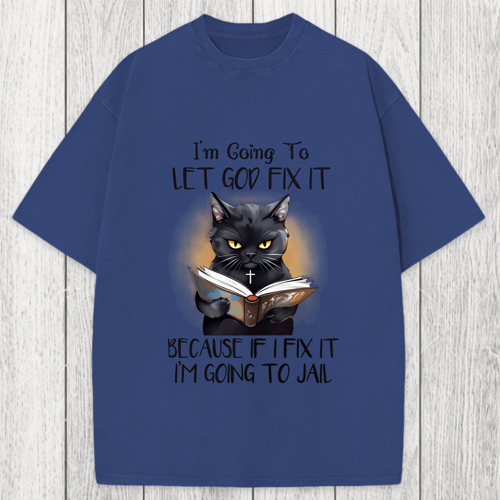 Tokyosol Funny Sarcastic Black Cat Washed T-Shirt