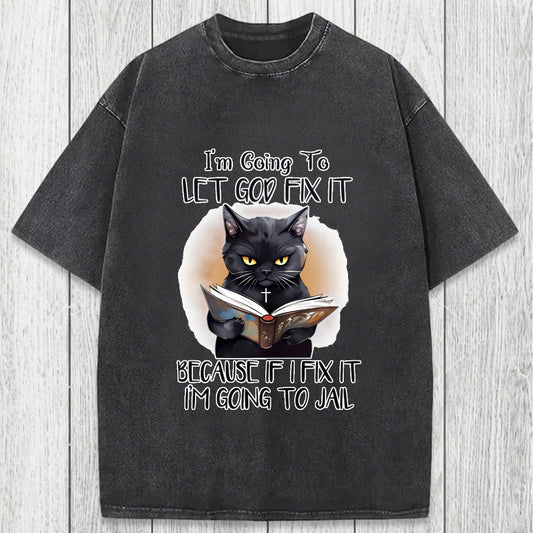 Tokyosol Funny Sarcastic Black Cat Washed T-Shirt