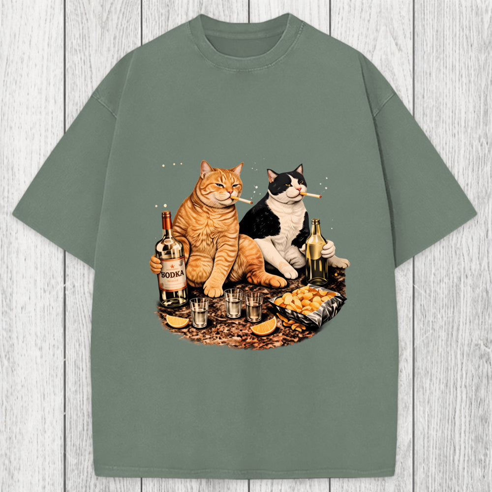 Tokyosol Funny Smoking Cat Washed T-Shirt