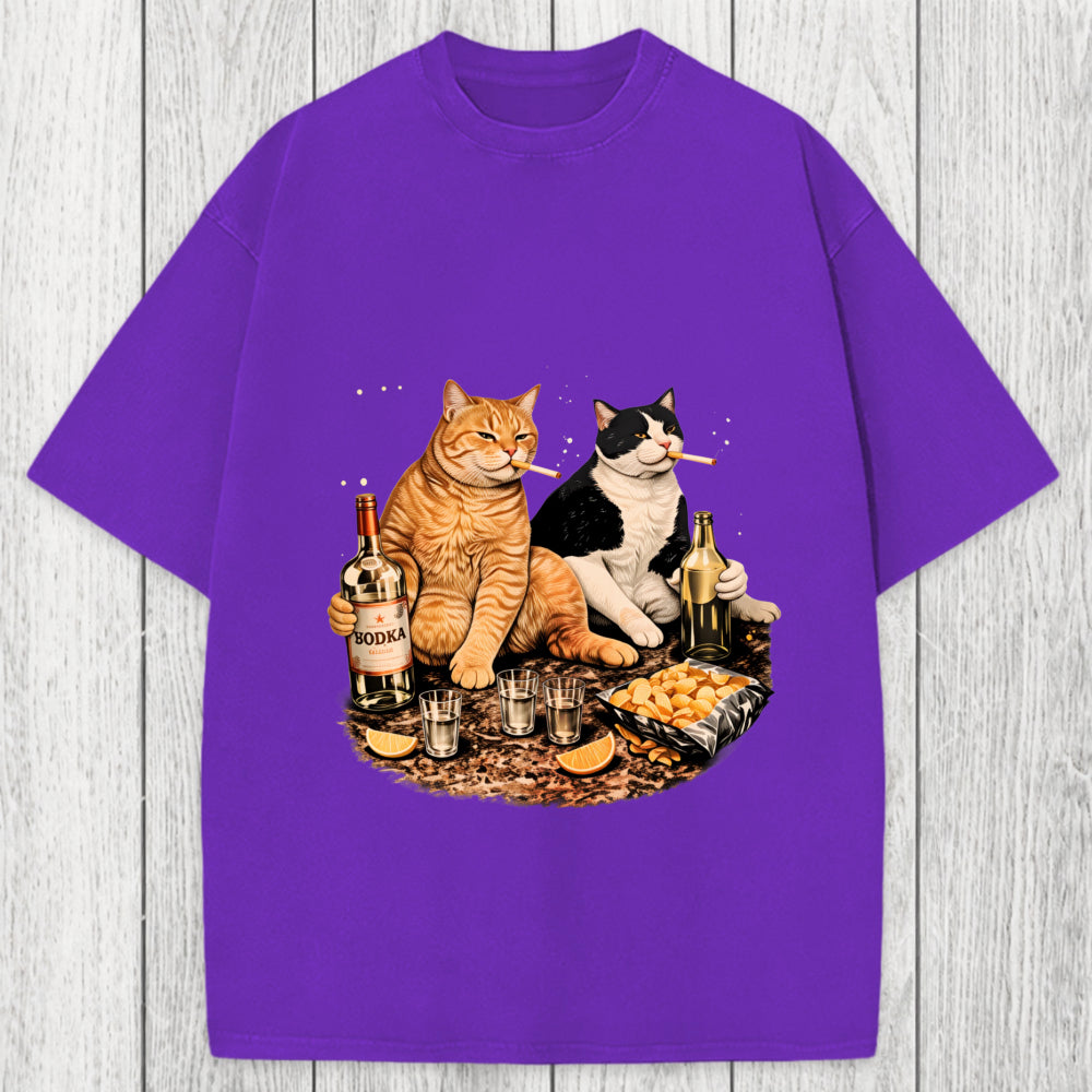 Tokyosol Funny Smoking Cat Washed T-Shirt