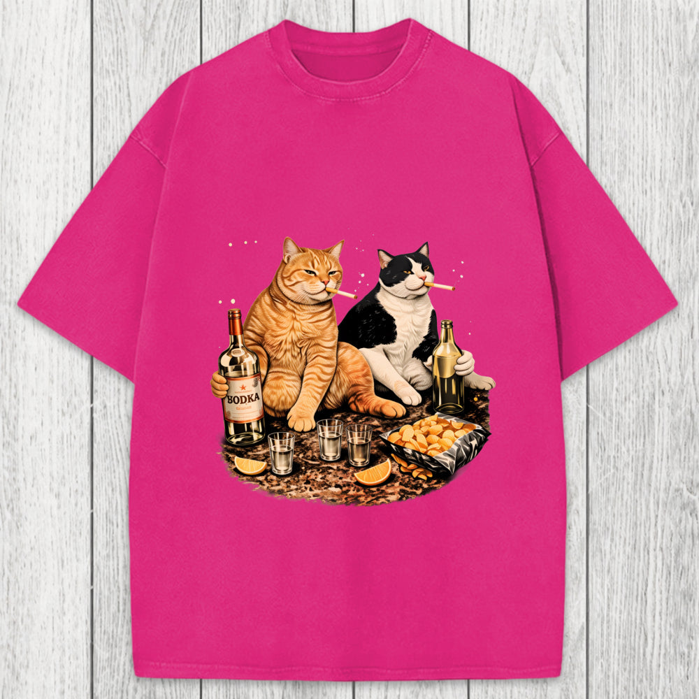 Tokyosol Funny Smoking Cat Washed T-Shirt