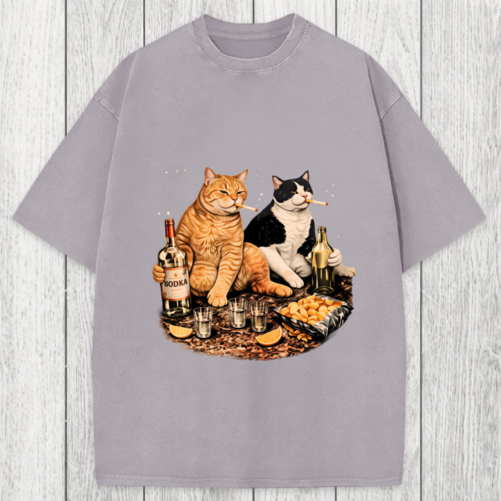 Tokyosol Funny Smoking Cat Washed T-Shirt