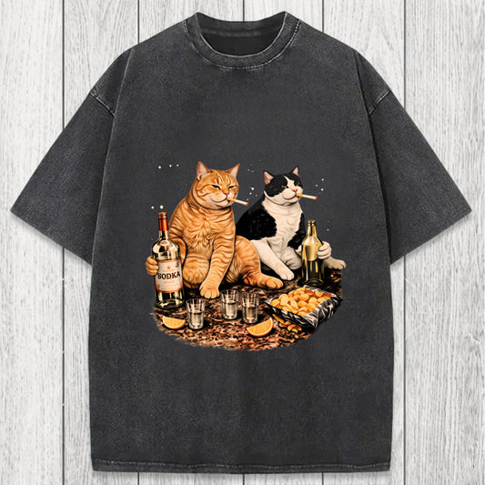Tokyosol Funny Smoking Cat Washed T-Shirt