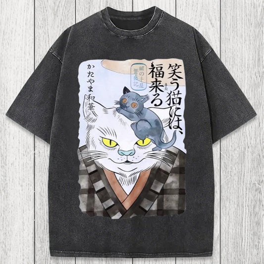 Tokyosol Japanese Vintage Cat Washed T-Shirt