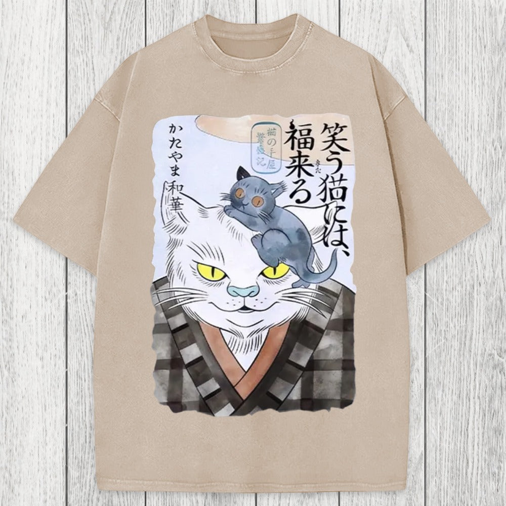 Tokyosol Japanese Vintage Cat Washed T-Shirt