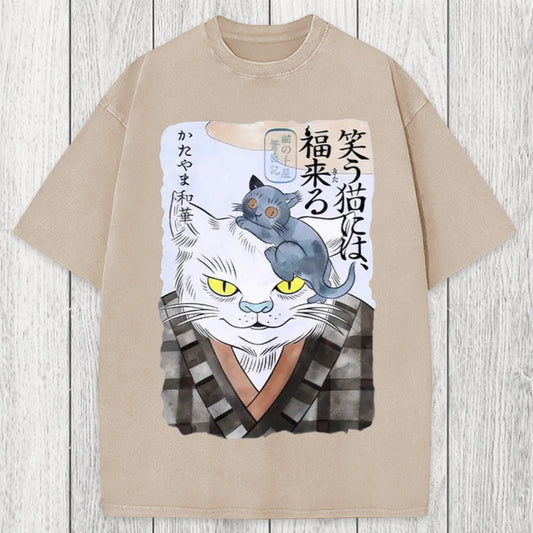 Tokyosol Japanese Vintage Cat Washed T-Shirt